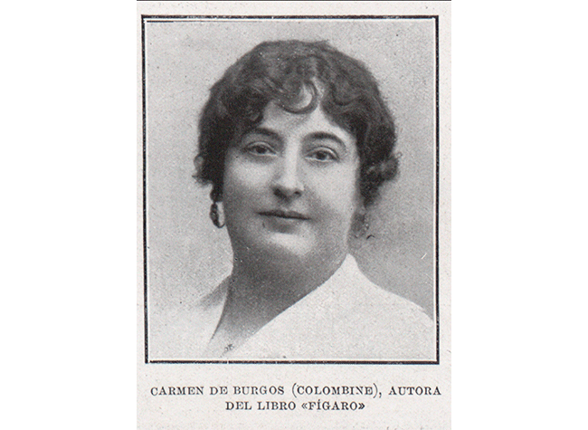 Retrato de Carmen de Burgos en «La vida literaria. Tres libros interesantes», Nuevo Mundo, n.º 1404, 10-XII-1920. Biblioteca Nacional de España