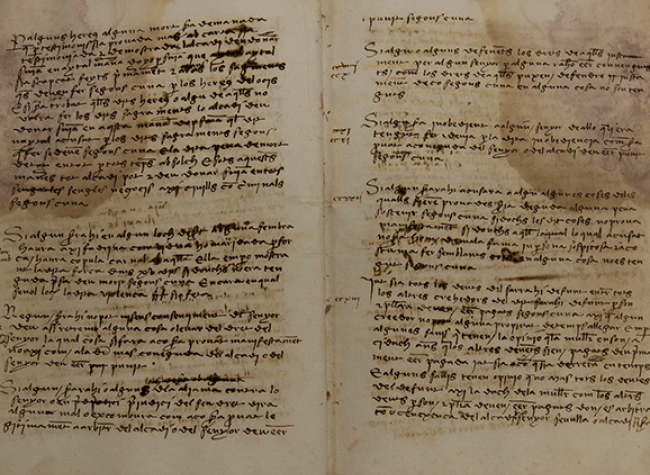 Suna e Xara. La ley de los mudéjares valencianos. Manuscrito en valenciano, Siglo XV. ACO, Fondo Sumacárcer