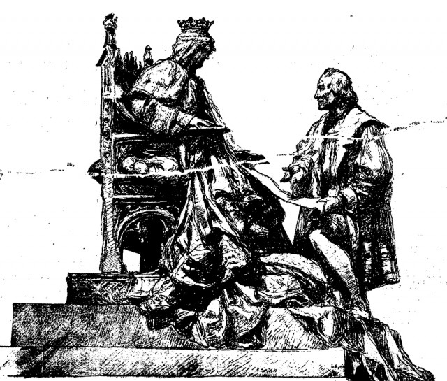Dibujo del monumento en Granada de Isabel la católica y Colón en El Liberal
