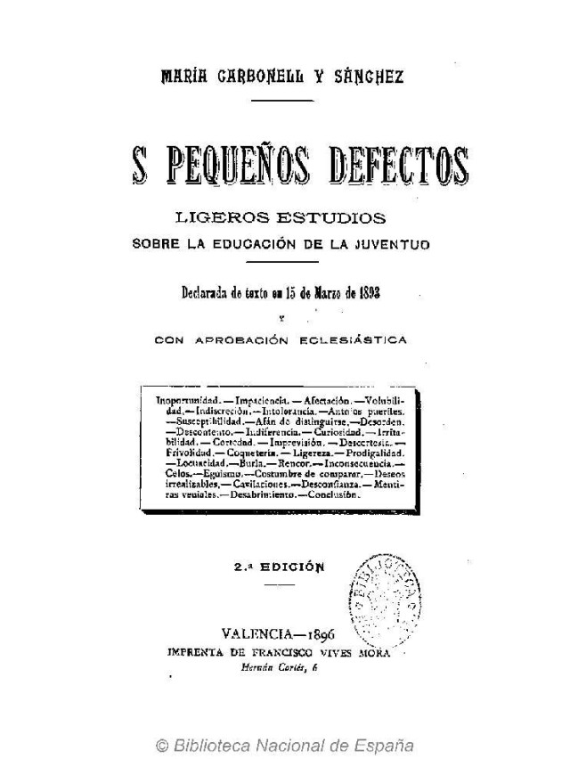 Portada del libro: Los pequeños defectos. Ligeros estudios sobre la educación de la juventud Los pequeños defectos, 1888