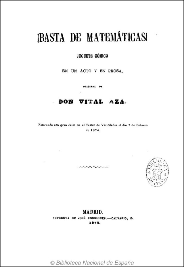 ¡Basta de matemáticas! : juguete cómico en un acto y en prosa original Basta de matemáticas