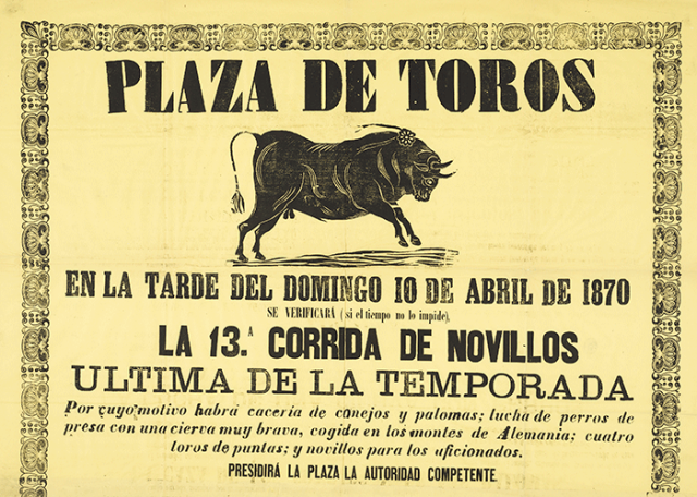 Cartel de la 13.ª corrida de novillos, 10 de abril de 1870