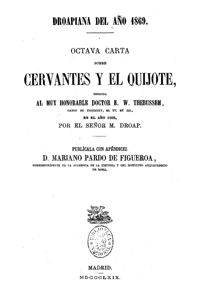Droapiana de 1869. Octava carta sobre Cervantes y el Quijote