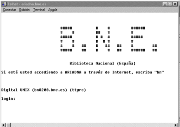 Pantallazo del sistema de gestión bibliotecaria ARIADNA