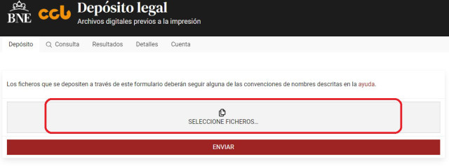 Solicitud del depósito legal de archivos digitales. Seleccionar ficheros